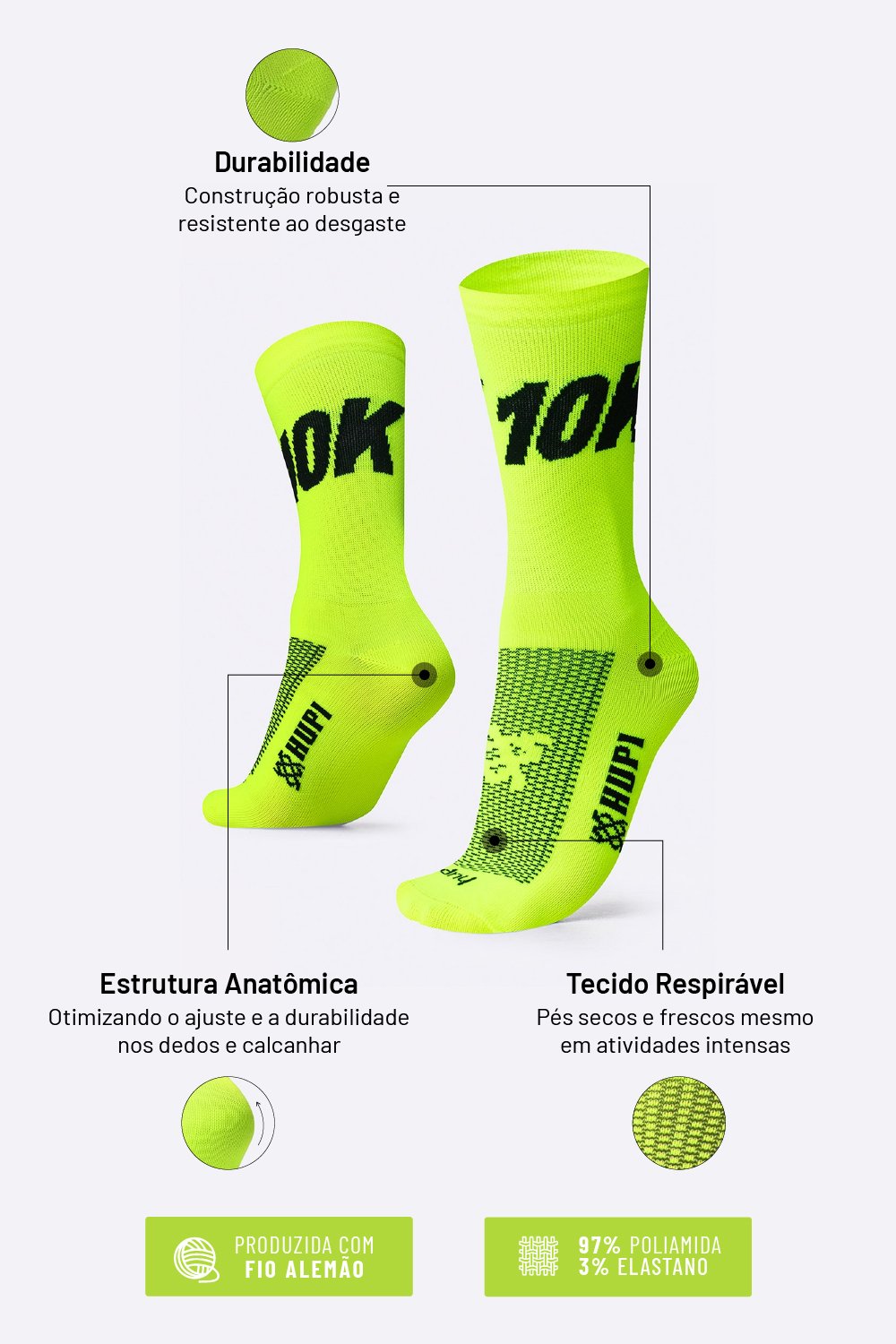 Meia HUPI 10K Amarelo Neon Meia HUPI 10K Amarelo Neon