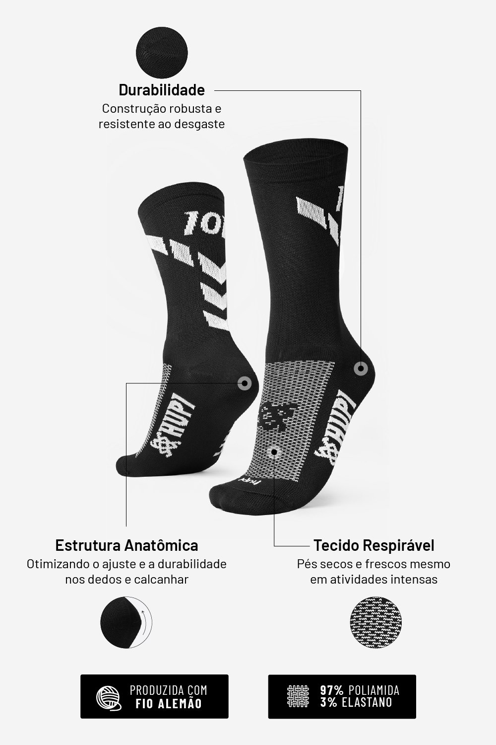 Meia HUPI 10K Hero Preta Meia HUPI 10K Hero Preta