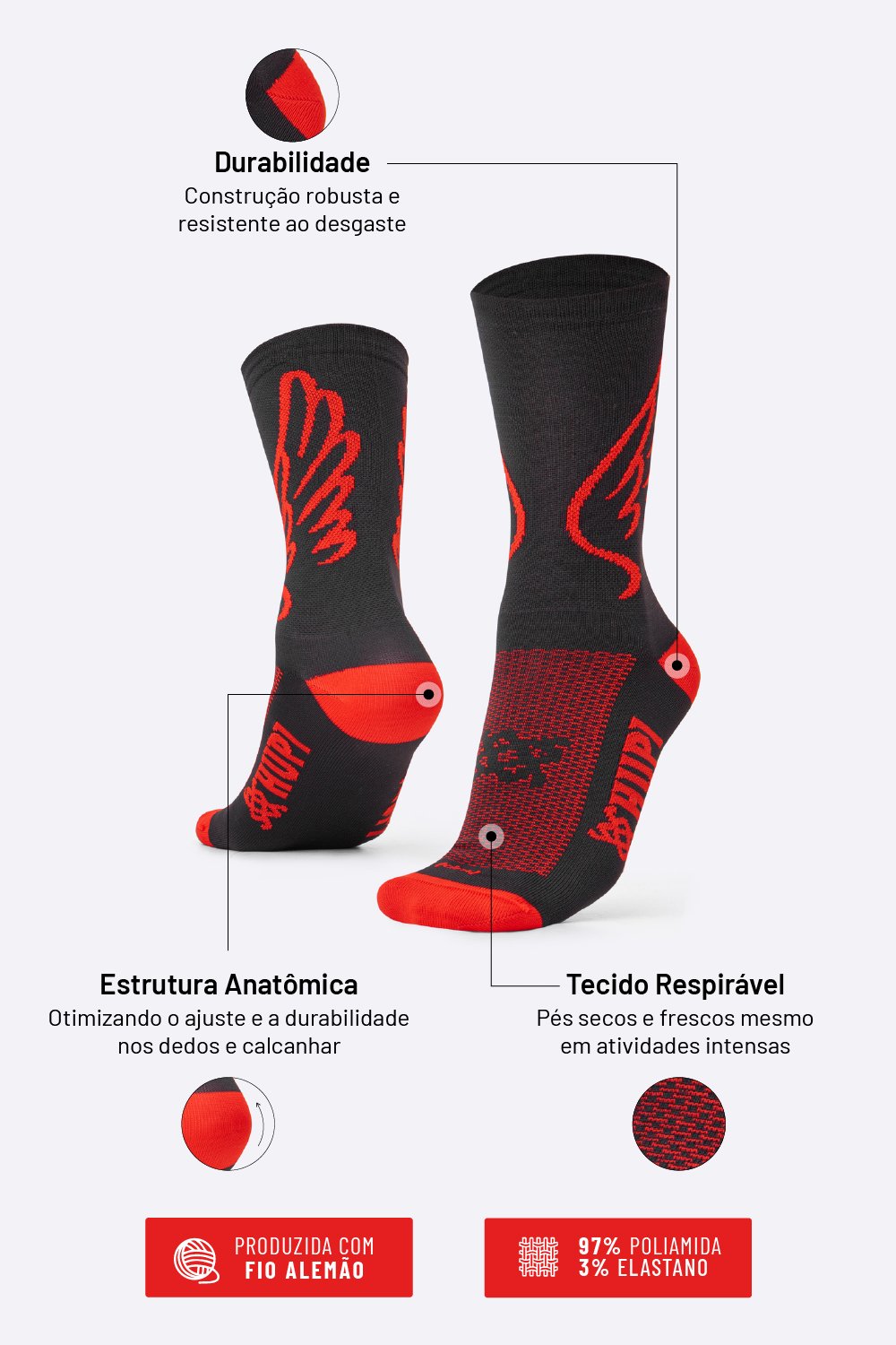 Meia HUPI Asas Vermelho Meia HUPI Asas Vermelho