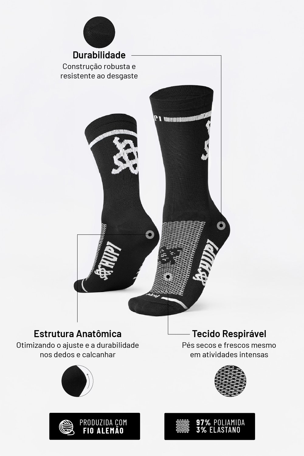 Meia HUPI Big Sun Preto Meia HUPI Big Sun Preto