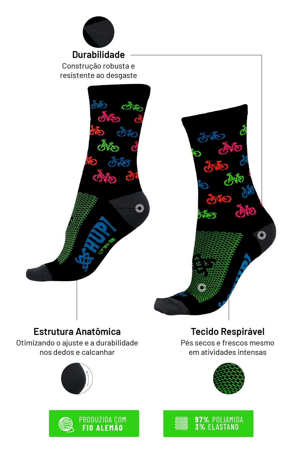 Meia HUPI Bike Colors  -  LT para pés menores 34-38