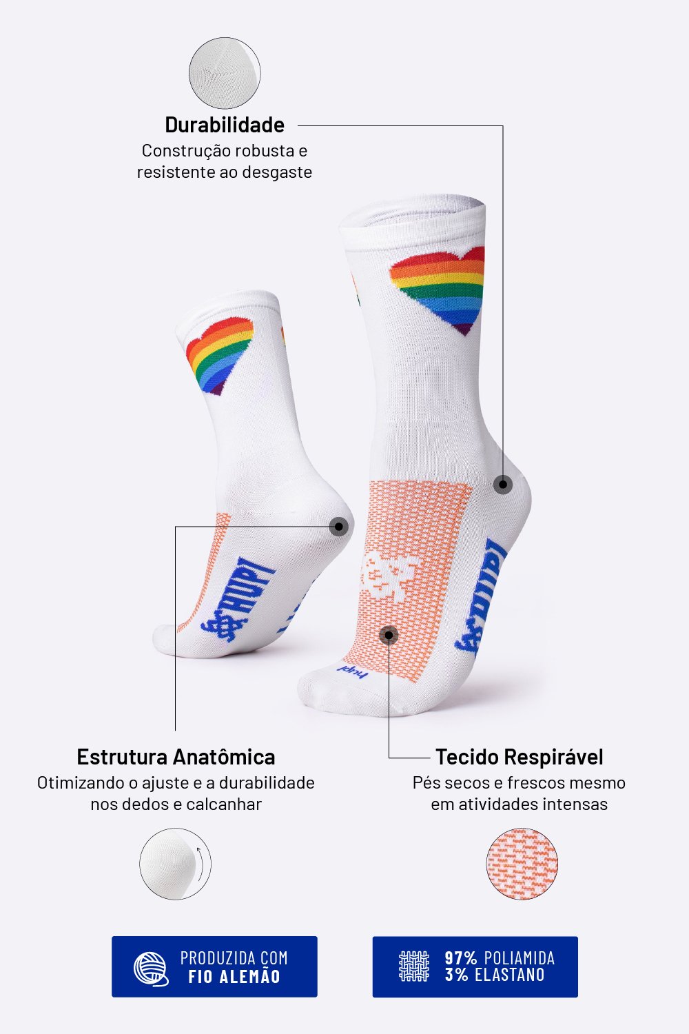 Meia HUPI Colorful Heart - LT para pés menores 34-38