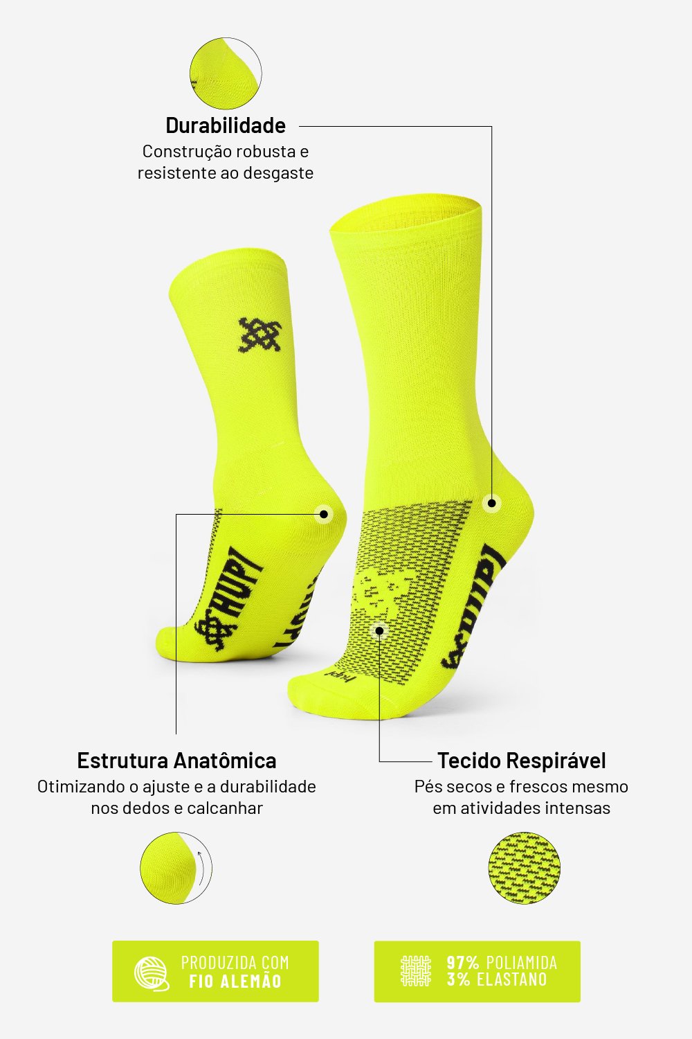 Meia HUPI Lisa Amarelo Neon Meia HUPI Lisa Amarelo Neon