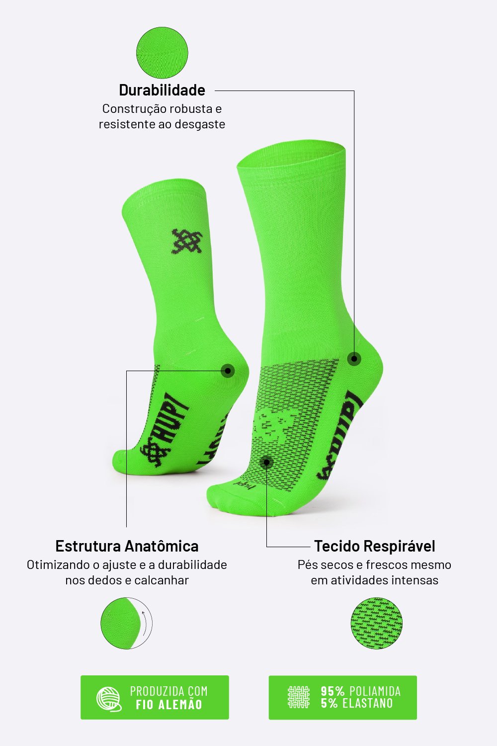 Meia HUPI Lisa Verde - LT para pés menores 34-38 Meia HUPI Lisa Verde - LT para pés menores 34-38