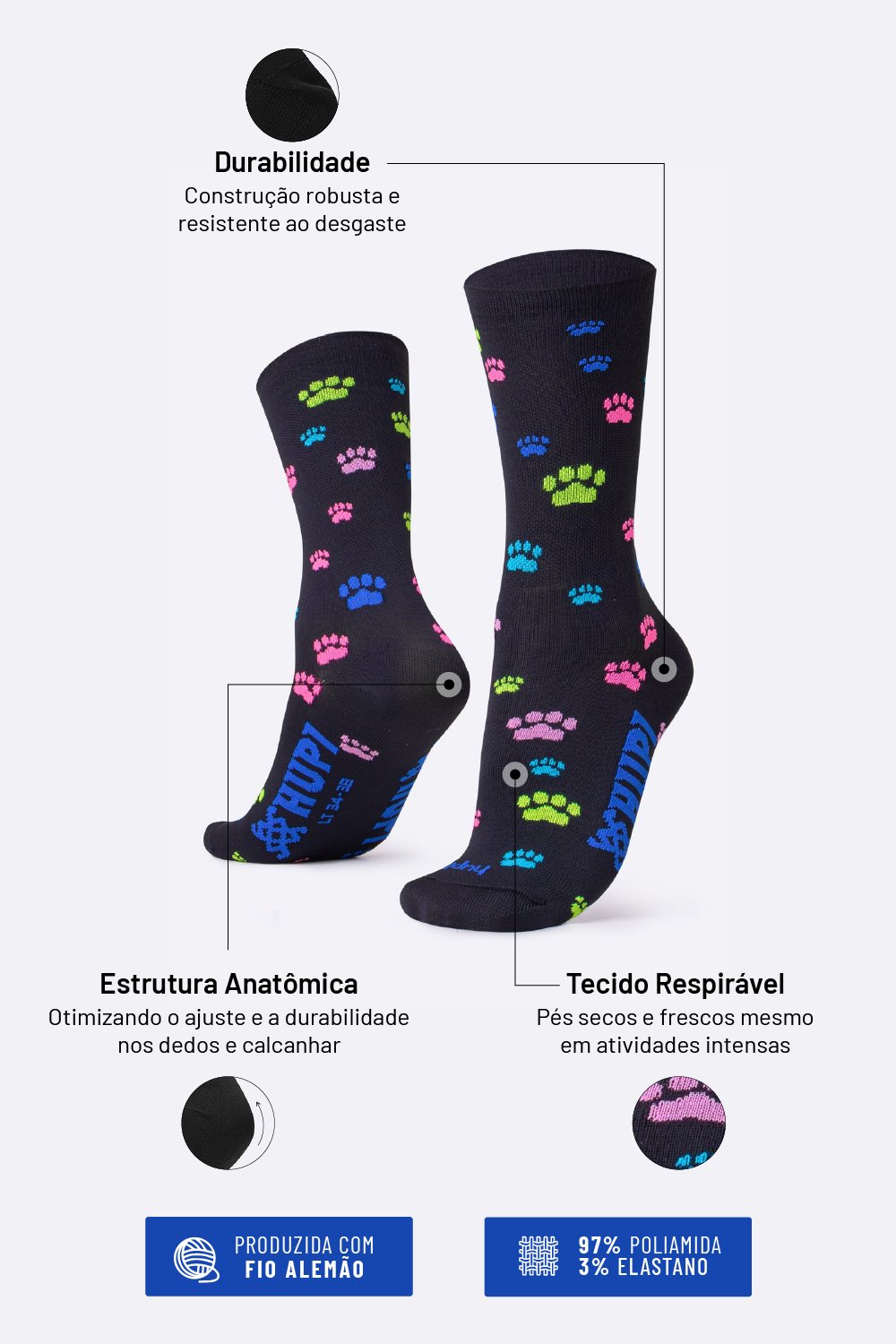 Meia HUPI Love Pets Colors - LT para pés menores 34-38