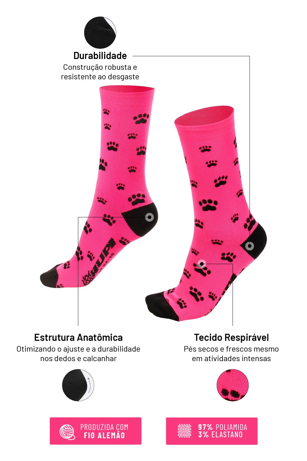 Meia HUPI Love Pets Rosa - LT para pés menores 34-38 Meia HUPI Love Pets Rosa - LT para pés menores 34-38