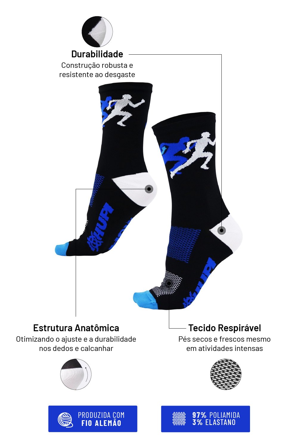 Meia HUPI Pace Azul Meia HUPI Pace Azul