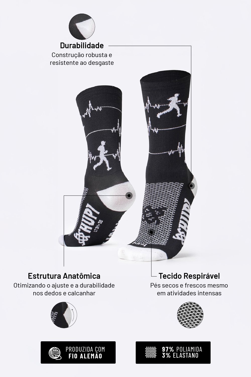 Meia HUPI Run Beats Preto Meia HUPI Run Beats Preto