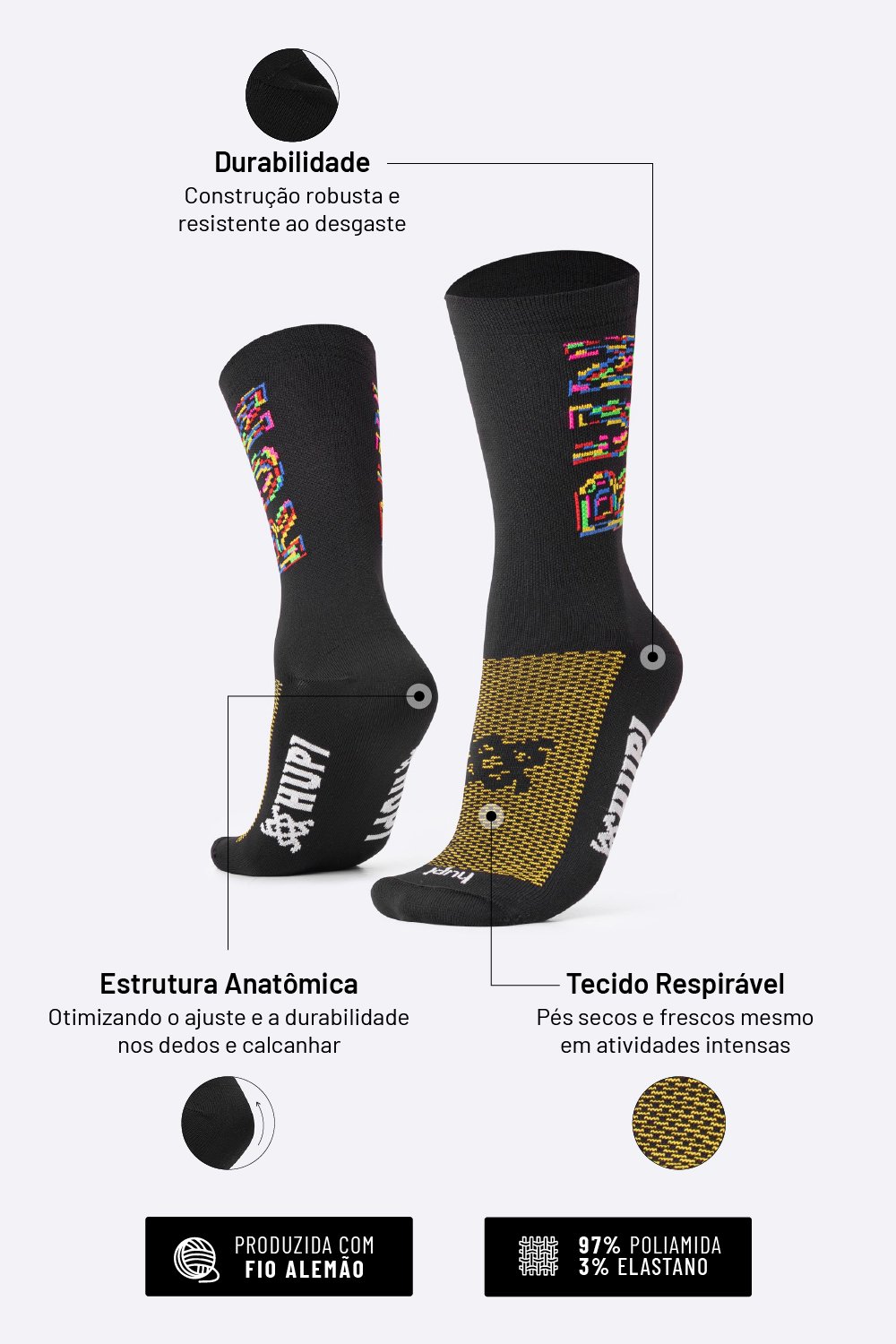 Meia HUPI Run Colors Preto - LT Para Pés Menores Meia HUPI Run Colors Preto - LT Para Pés Menores