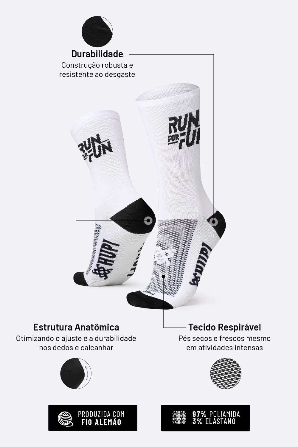 Meia HUPI Run For Fun Branca Meia HUPI Run For Fun Branca