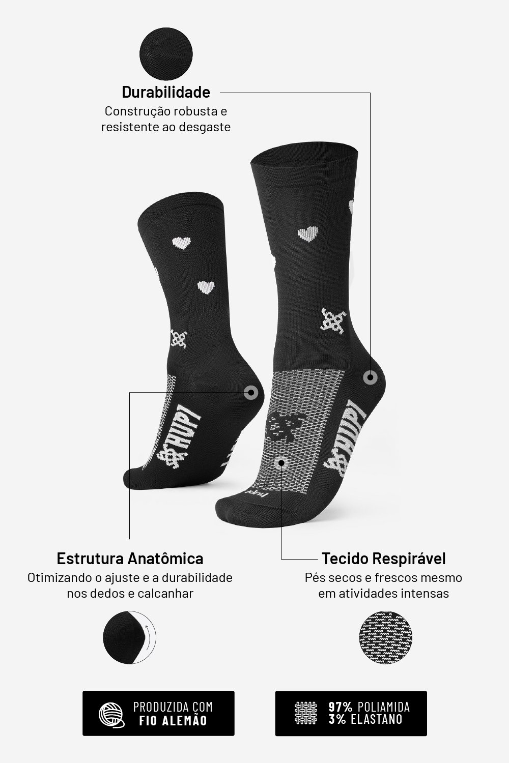 Meia HUPI Small Heart Preto Meia HUPI Small Heart Preto