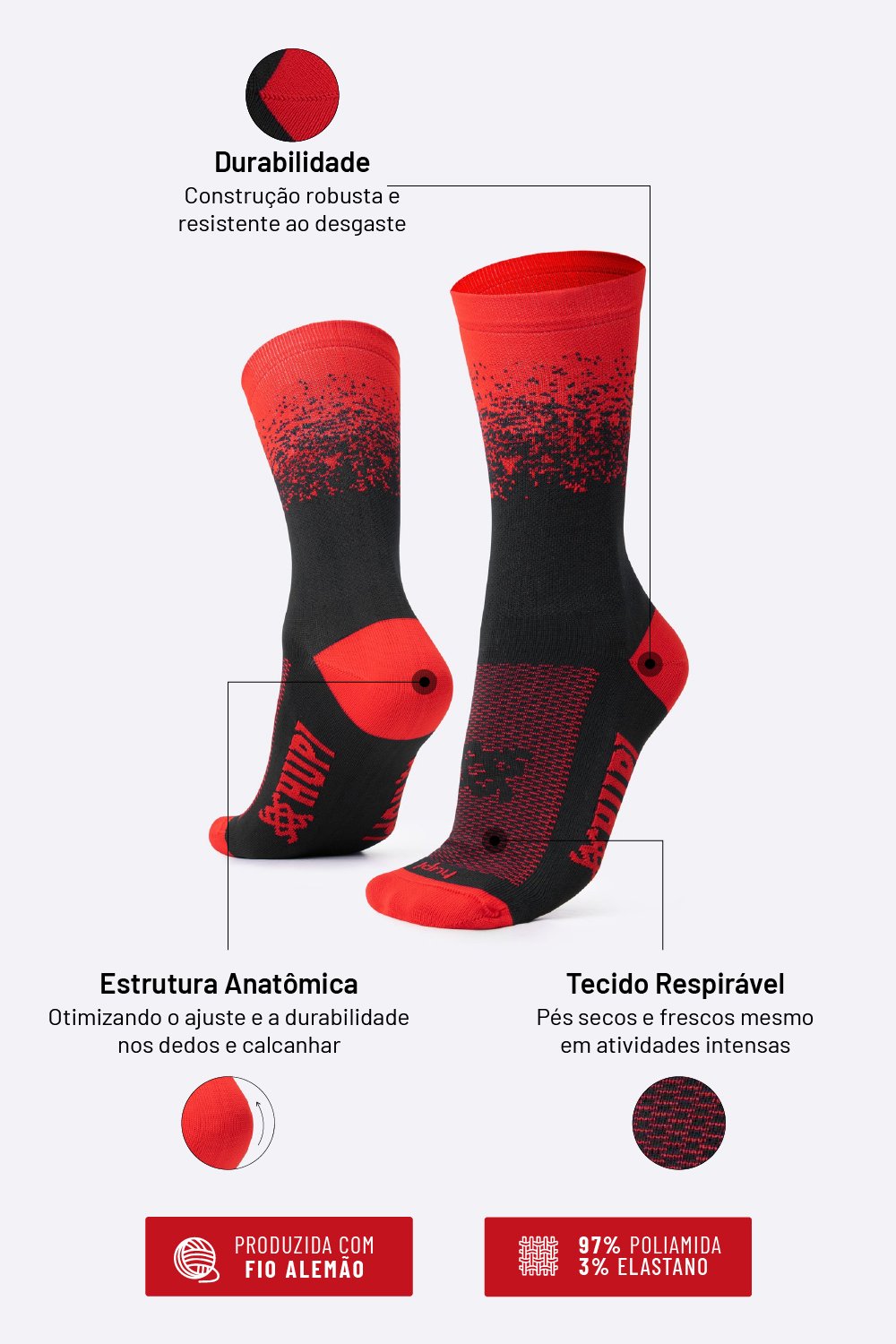 Meia HUPI Splash Preto/Vermelho Meia HUPI Splash Preto/Vermelho