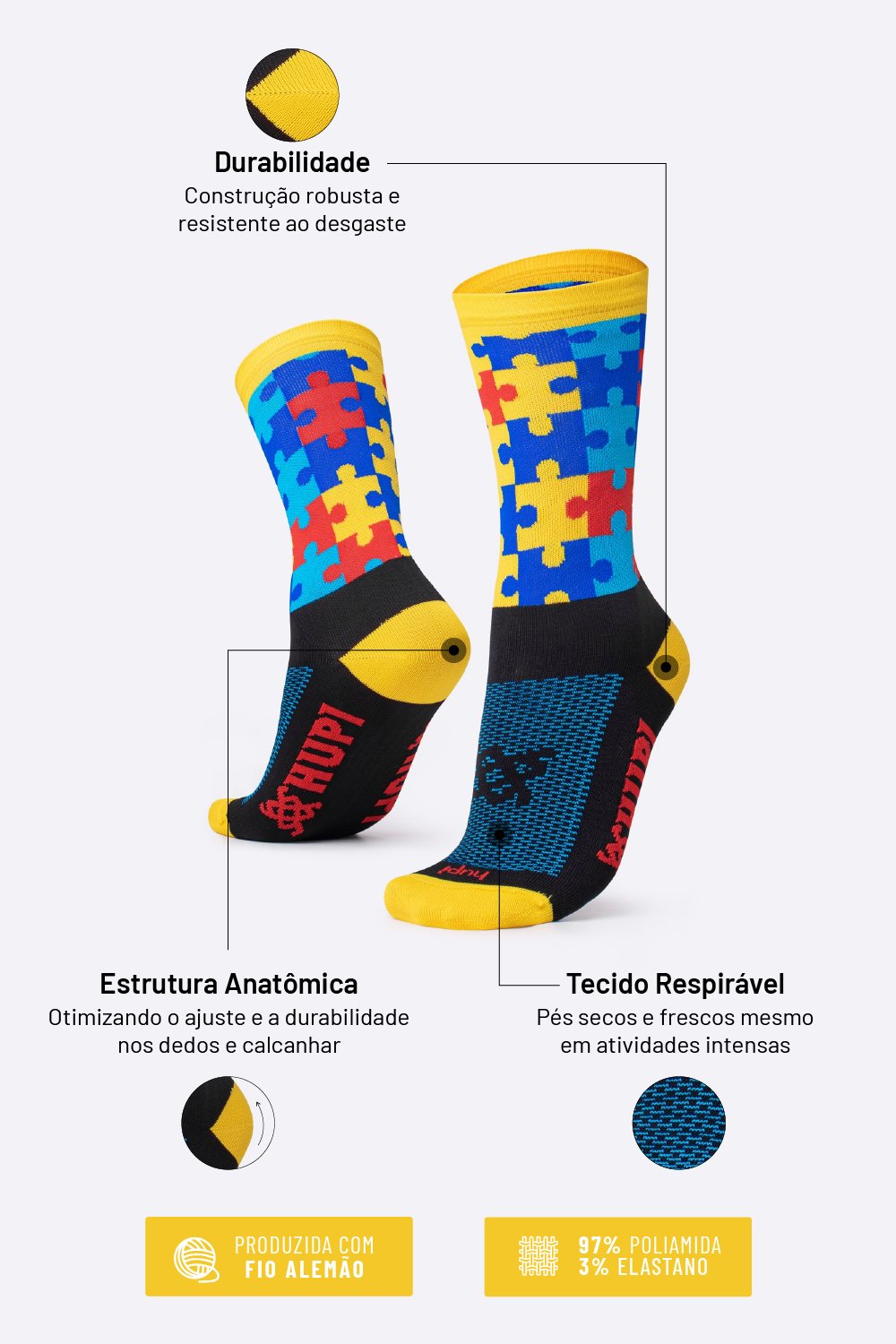 Meia HUPI Tea Autismo Colorida - LT para pés menores 34-38