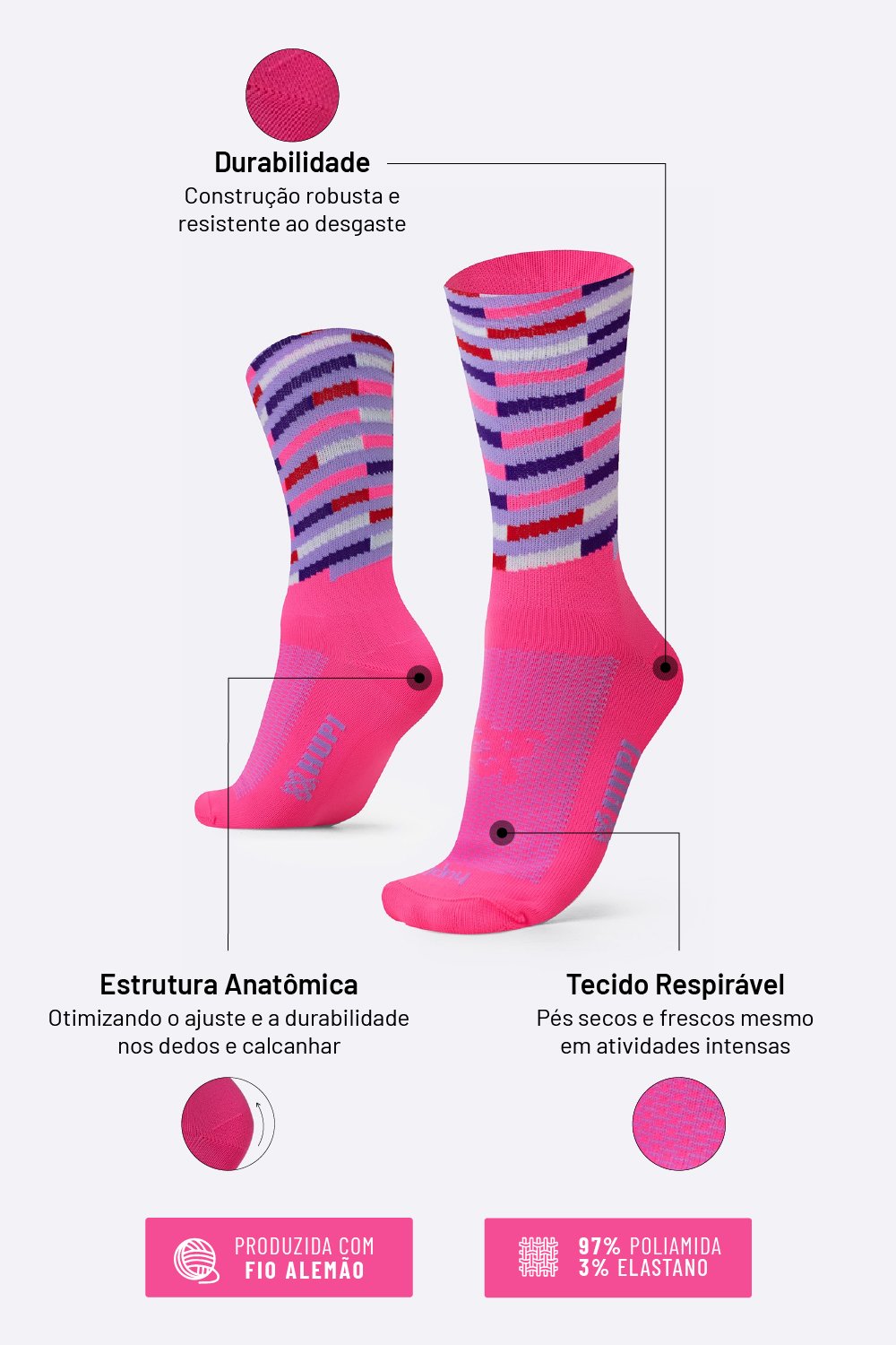 Meia HUPI Triplo Colors Rosa - LT para pés menores 34-38 Meia HUPI Triplo Colors Rosa - LT para pés menores 34-38