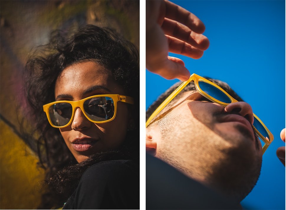Óculos de Sol HUPI Brile Armação Amarela Lente Prata