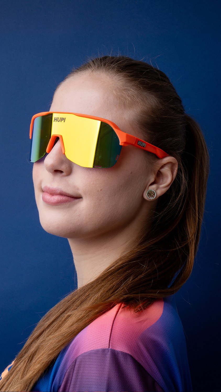 Óculos de Sol HUPI Huez Laranja/Preto - Lente Laranja Espelhado Óculos de Sol HUPI Huez Laranja/Preto - Lente Laranja Espelhado