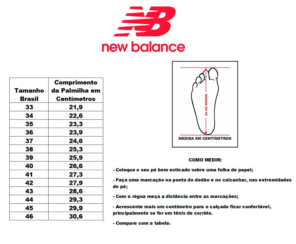 Tamanho tenis 2025 new balance