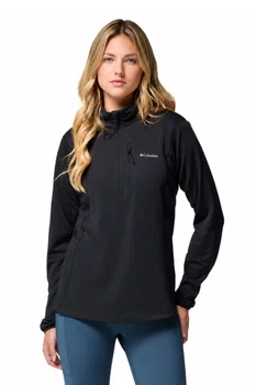 Blusa Fleece Columbia Feminina Essential Hike Grid Half Zip Preta