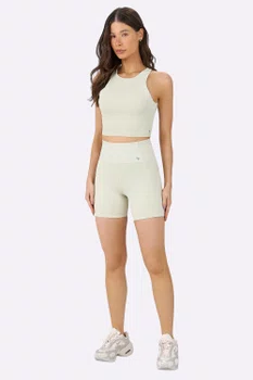 Bermuda Alto Giro Barra Com Silicone Feminina Amarelo Creme