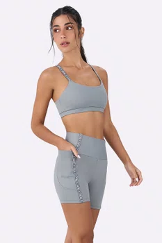 Bermuda Alto Giro Elástico Personalizado Feminina Cinza Sky