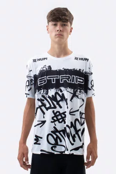 Camiseta Masculina HUPI Bike STRIP Branco e Preto