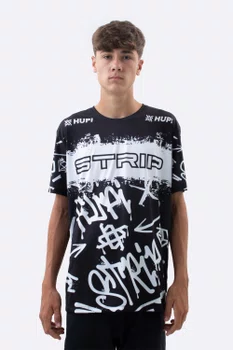 Camiseta Masculina HUPI Bike STRIP Preto e Branco