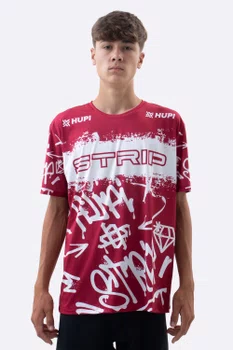 Camiseta Masculina HUPI Bike STRIP Vermelho e Branco