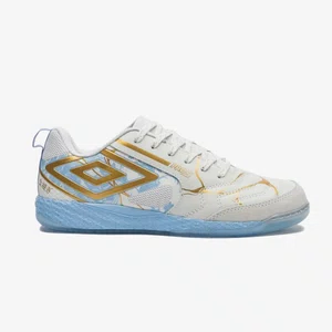 Chuteira Futsal Umbro Pro 5 Bump Kintsugi Branco e Azul
