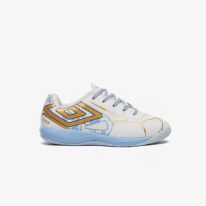 Chuteira Futsal Umbro Pro 5 Jr Kintsugi Branco e Azul