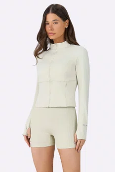 Jaqueta Alto Giro Ajustada Com Bolso Feminina Amarelo Creme