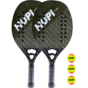 Kit 02 Raquetes Beach Tennis HUPI Net Pro Kevlar + 3 Bolas HUPI Pro