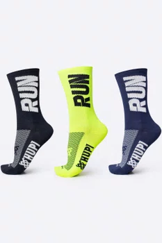 Kit 03 Pares Meia Corrida HUPI Run Preto Azul e Amarelo