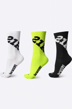 Kit 03 Pares Meia para Corrida Hupi Ultra 21K Amarelo Branco e Preto