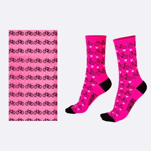 Kit 1 Bandana HUPI Love Bike Rosa e 1 Par de Meias love Bike Rosa HUPI