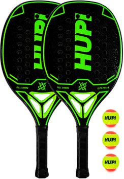 Kit 2 Raquetes Beach Tennis HUPI Carbon Elite 3K Pro 3.0 + 3 Bolas de Beach Tennis HUPI Pro