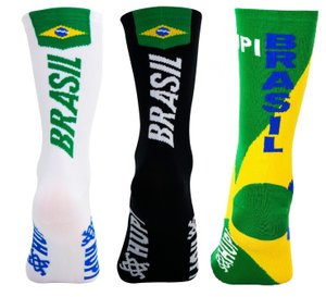 Kit 3 Pares Meia HUPI Brasil - Branco 1.0, Preto 1.0 e Brasil
