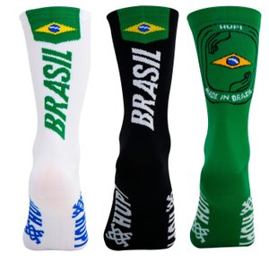 Kit 3 Pares Meia HUPI Brasil - Branco 1.0, Preto 1.0 e Verde 2.0