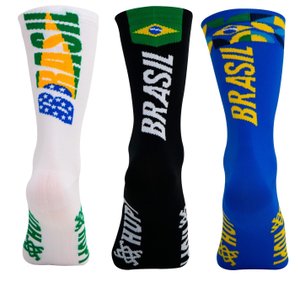Kit 3 Pares Meia HUPI Brasil - Branco 5.0, Preto 1.0 e Azul 4.0