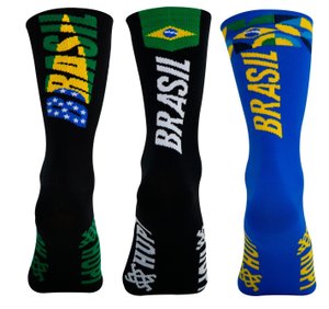 Kit 3 Pares Meia HUPI Brasil - Preto 5.0, Preto 1.0 e Azul 4.0