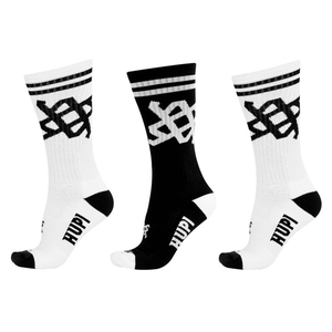 Kit 3 Pares Meia HUPI Cano Longo Crew Branco e Preto