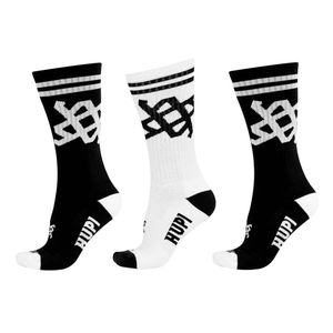 Kit 3 Pares Meia HUPI Cano Longo Crew Preto e Branco