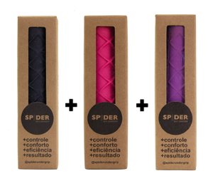Kit 3x Undergrip Spider Grip De Borracha Beach Tennis Padel Preto Rosa e Lilás
