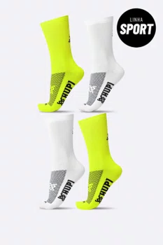 Kit 4 Pares de Meias Sport HUPI Amarelo e Branco