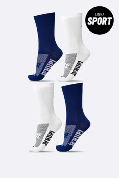 Kit 4 Pares de Meias Sport HUPI Azul Marinho e Branco