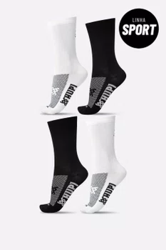 Kit 4 Pares de Meias Sport HUPI Branco e Preto