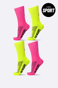 Kit 4 Pares de Meias Sport HUPI Rosa e Amarelo