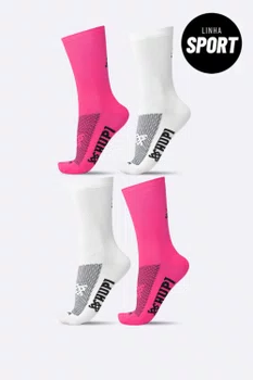 Kit 4 Pares de Meias Sport HUPI Rosa e Branco