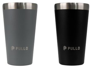 Kit com 2 Copos Térmicos Pullo Fun 480ML Preto e Cinza