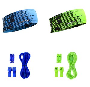 Kit com 2 Testeiras e 2 Cadarços Elásticos Azul e Verde