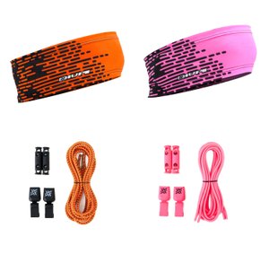 Kit com 2 Testeiras e 2 Cadarços Elásticos Laranja e Rosa Kit com 2 Testeiras e 2 Cadarços Elásticos Laranja e Rosa